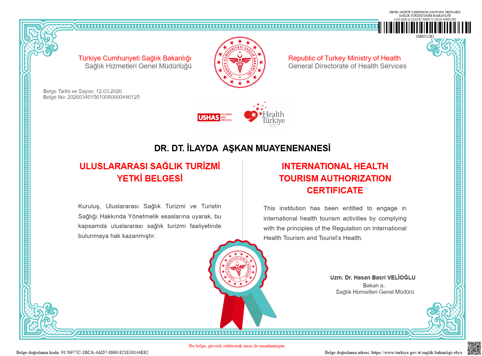 Uluslararası Sağlık Turizmi Yetki Belgesi